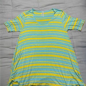 Lularoe Perfect T Vibrant Striped Tee in Aqua and Yellow